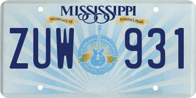 MS license plate ZUW931