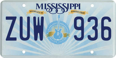 MS license plate ZUW936
