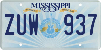 MS license plate ZUW937