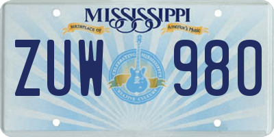MS license plate ZUW980