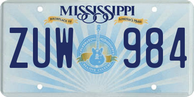 MS license plate ZUW984
