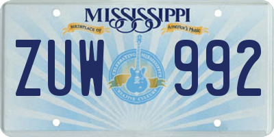 MS license plate ZUW992