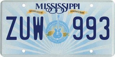 MS license plate ZUW993