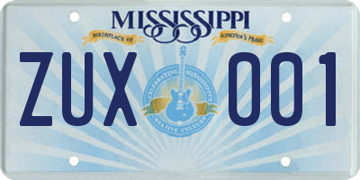 MS license plate ZUX001