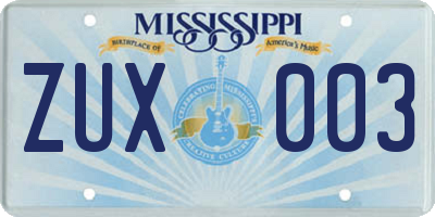 MS license plate ZUX003