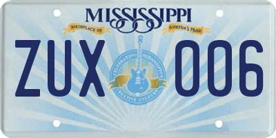 MS license plate ZUX006
