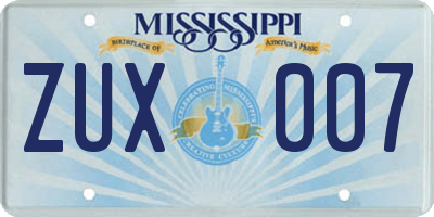 MS license plate ZUX007