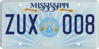 MS license plate ZUX008