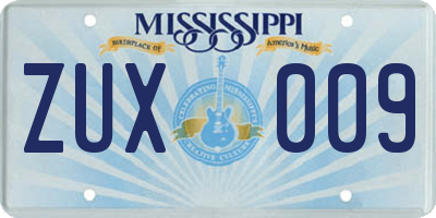 MS license plate ZUX009