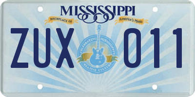 MS license plate ZUX011
