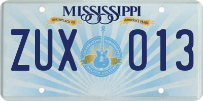 MS license plate ZUX013