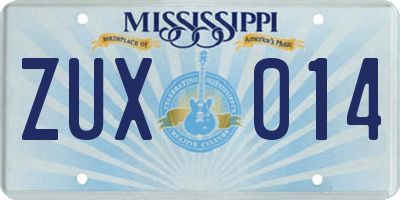 MS license plate ZUX014