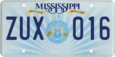 MS license plate ZUX016