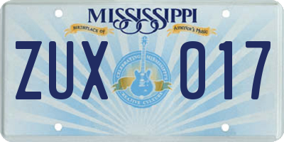 MS license plate ZUX017