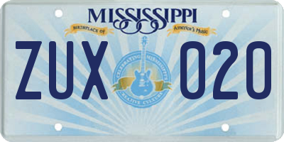 MS license plate ZUX020