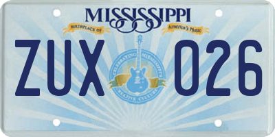MS license plate ZUX026
