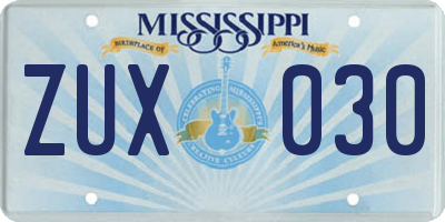 MS license plate ZUX030