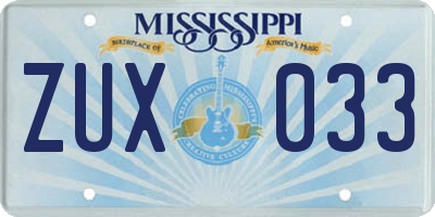 MS license plate ZUX033