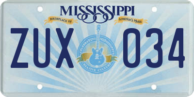 MS license plate ZUX034