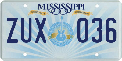 MS license plate ZUX036