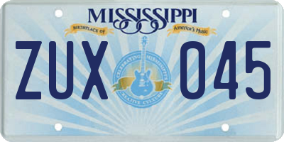 MS license plate ZUX045