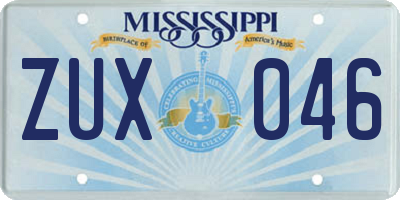 MS license plate ZUX046