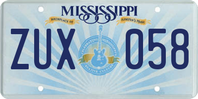 MS license plate ZUX058