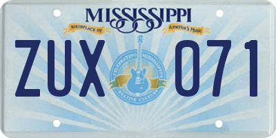 MS license plate ZUX071