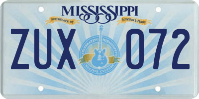 MS license plate ZUX072