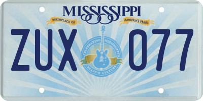 MS license plate ZUX077