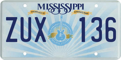 MS license plate ZUX136