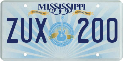 MS license plate ZUX200
