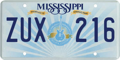 MS license plate ZUX216