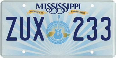 MS license plate ZUX233