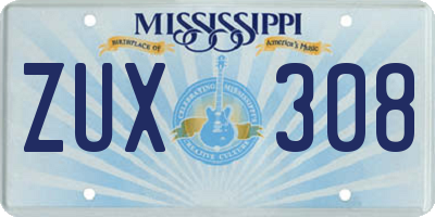MS license plate ZUX308