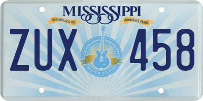 MS license plate ZUX458