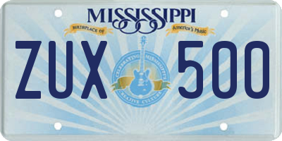 MS license plate ZUX500