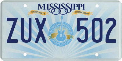 MS license plate ZUX502
