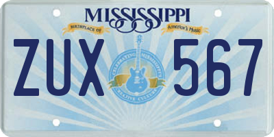 MS license plate ZUX567