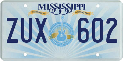 MS license plate ZUX602