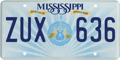 MS license plate ZUX636