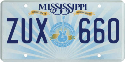 MS license plate ZUX660