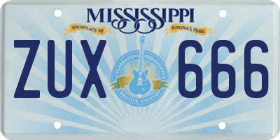 MS license plate ZUX666