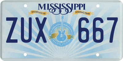 MS license plate ZUX667