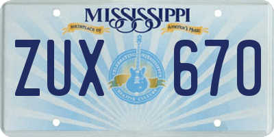 MS license plate ZUX670