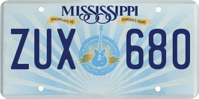 MS license plate ZUX680