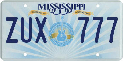 MS license plate ZUX777