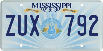 MS license plate ZUX792
