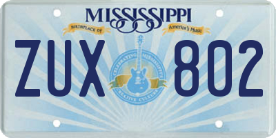 MS license plate ZUX802