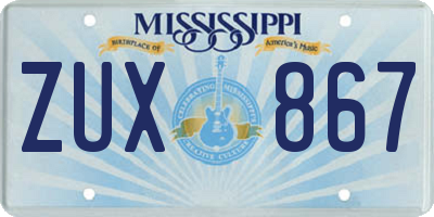 MS license plate ZUX867